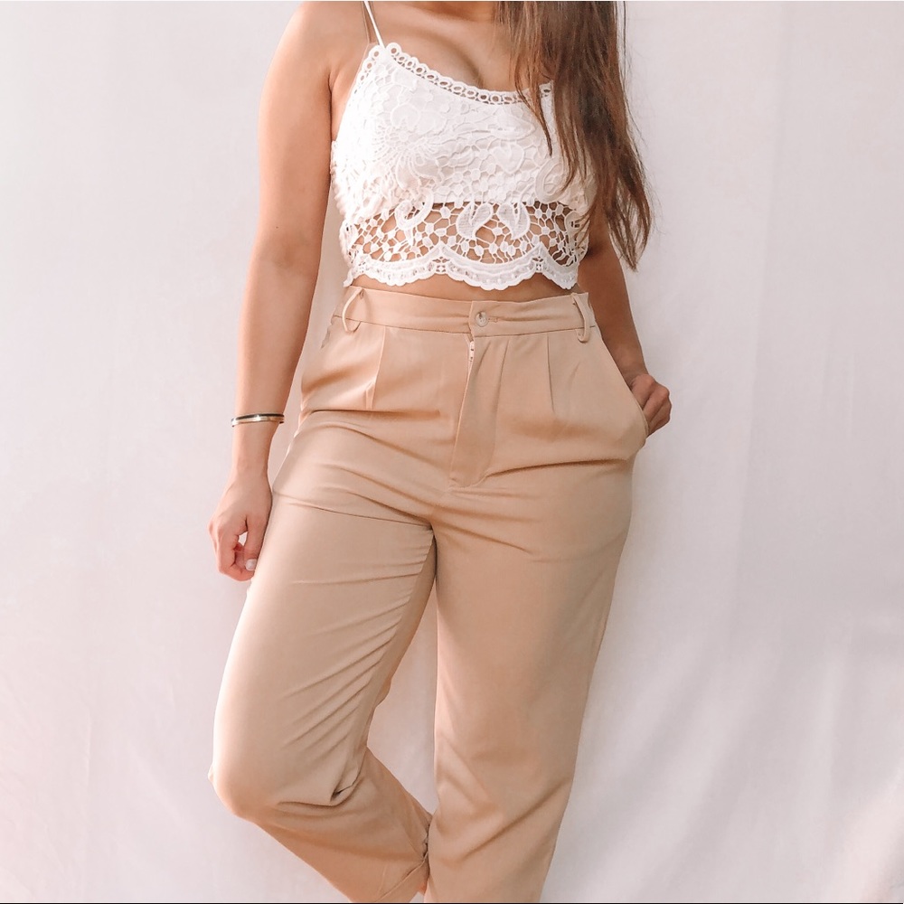 Slim Cropped Pants - Beige
